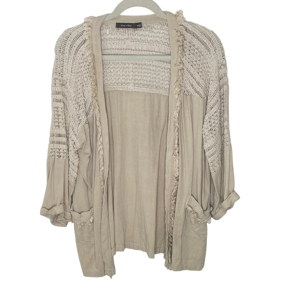 Doe & Rae Women's Beige Cardigan size small boho fringe cardigan - Picture 2 of 6